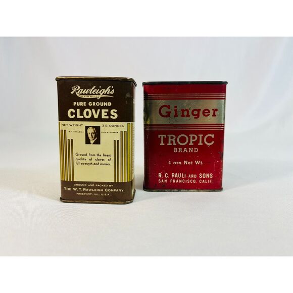 Vintage Spice Cans Ginger Tropic Brand Rawleigh's Pure Ground Cloves Lot - Picture 2 of 8